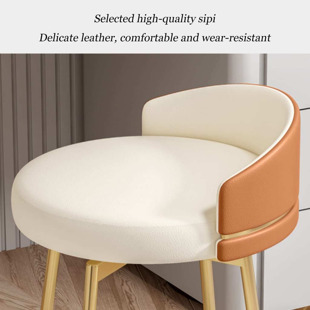 Moderna sedia girevole per trucco per camera da letto e manicure, sgabello rotondo da toeletta in arancione, 38 x 38 x 53 cm