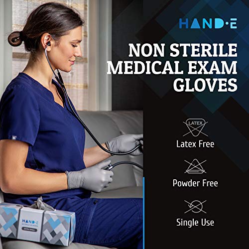 Hand-E Disposable Grey Nitrile Gloves Large - 400 Count - Kitchen Gloves - Powder Free, Latex Free Medical Exam Gloves with Textured Grip Fingertips - Cleaning, Salon, Painting - Thumbnail 3