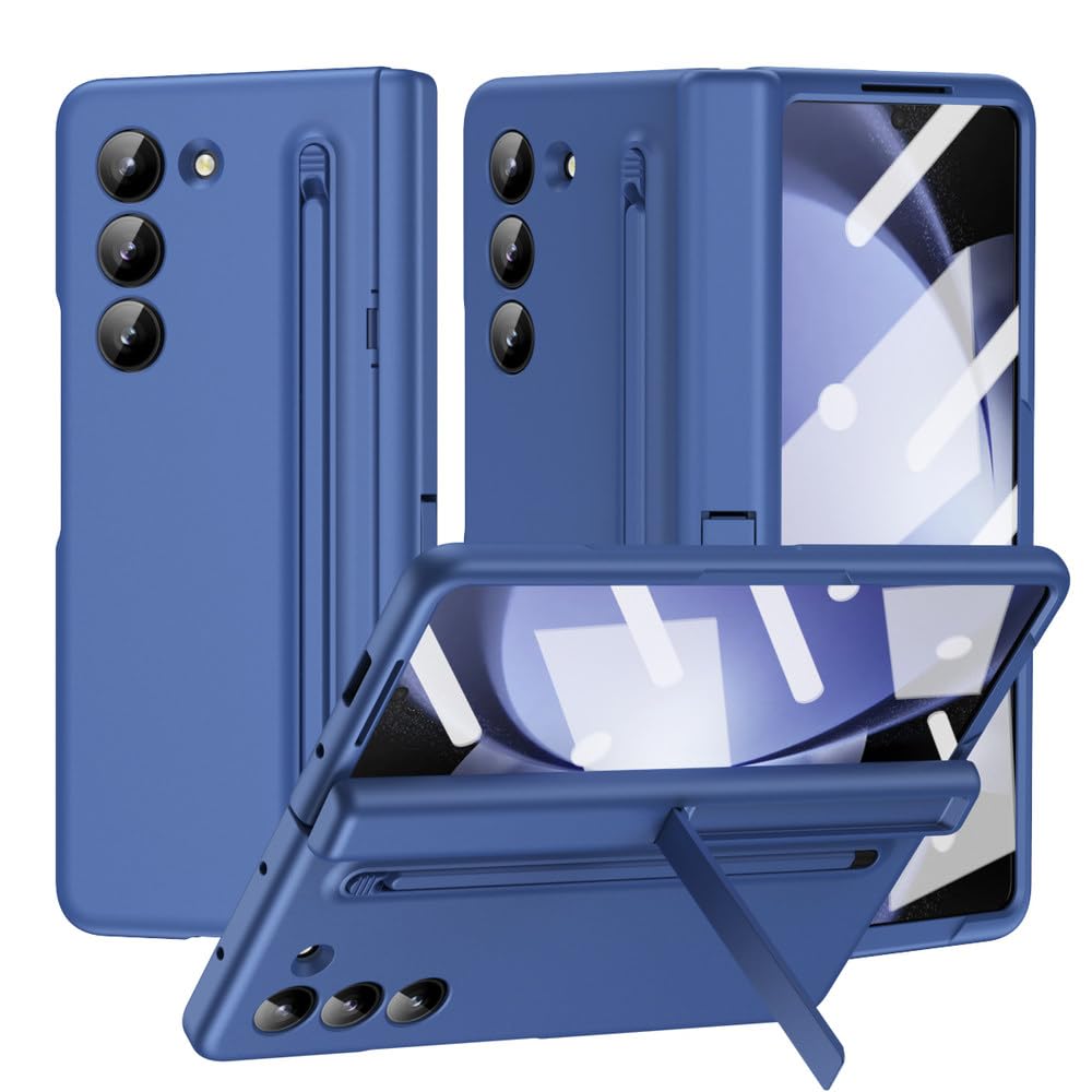Estuche con Ranura para Porta bolígrafo para Samsung Galaxy Z Fold 3 4 5 6 Fold5 con Soporte para bolígrafo, Cubierta de película de Vidrio Frontal, Azul, para Samsung Z Fold 6