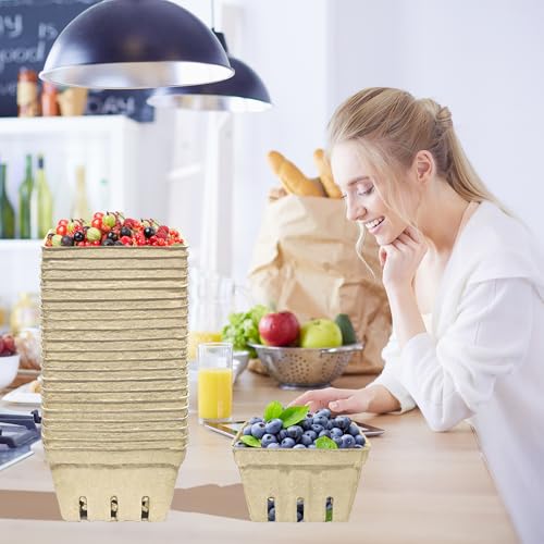 30 Pack Natural Pulp Fiber Berry Basket,Small Molded Produce Vented Basket Kitchen Supplies for Strawberry Blueberry Raspberry, Fruit Tray for Fruit Vegetable Farmer Market Grocery (Small) - Thumbnail 5