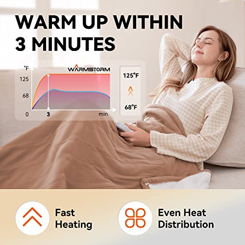 Warm Storm Heated Blanket Electric Throw 50"X60" Sherpa & Polar Fleece Heated Throw Blanket With 5 Heat Settings 4 Hours Auto Off, Fast Heating Blanket For Bed Home Office, Machine Washable #TOP2