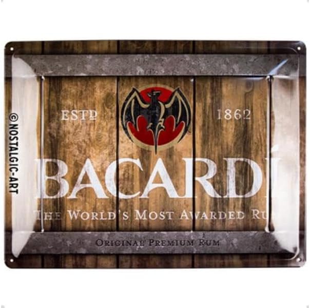 Nostalgic-Art Retro tin sign, 11.8" x 15.7", Bacardi – Wood Barrel Logo – Gift idea for rum fans, Official License Product (OLP), made of metal, vintage design
