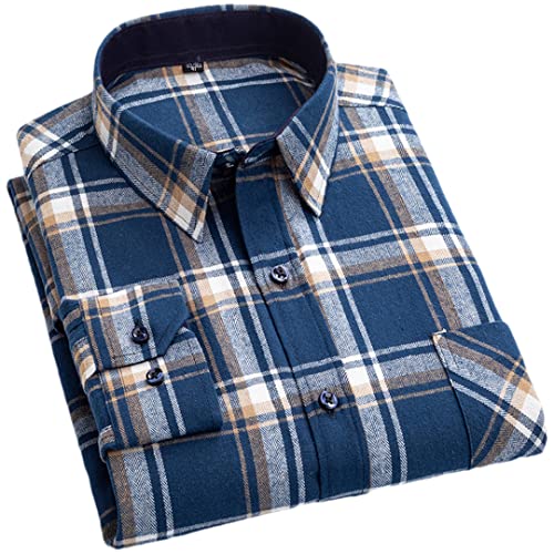 Chemise à carreaux homme Pohullan en coton brossé idéale pour les balades fraîches d'automne M