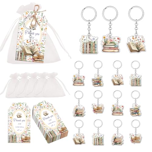 Porte-clés acrylique lot de 24, étiquettes de remerciement pour cadeaux de club de lecture