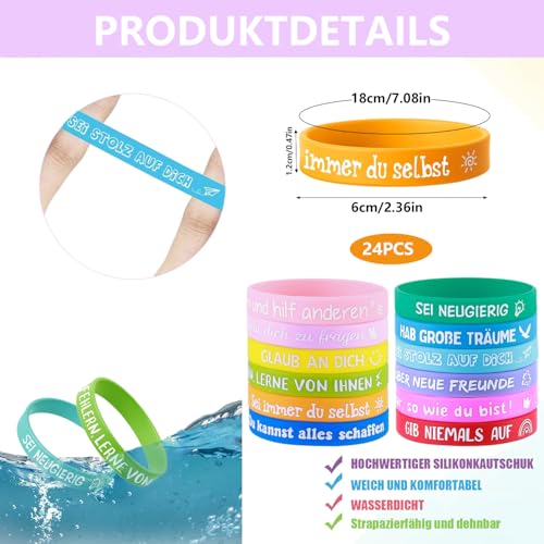 HOKYYCC 24 Stück Motivationsarmbänder Kinder Deutschland, 6cm Silikon Armband, kleine geschenke für kinder, Abschiedsgeschenk Schüler Grundschule