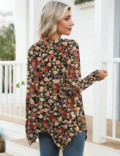 Rapbin Long Sleeve Womens Tops V Neck Casual Tunic Tops Basic Pleated Flowy Asymmetrical Hem Shirts Loose Fit 2025 M-3XL4