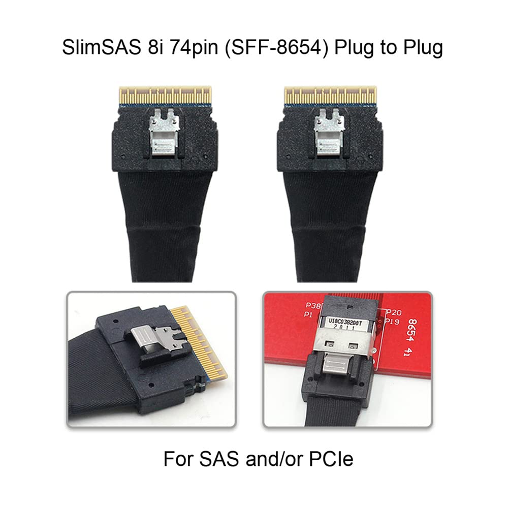 PCI-E Slimline SAS 4.0 SFF-8654 8i 74pin host a SFF-8654 74Pin Slim SAS Cable de destino 50 cm