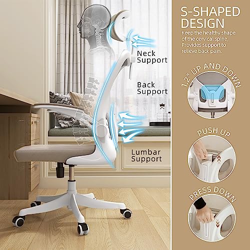 Monkey Home Office Desk Chair Office Chairs, Ergonomic Office Chair With Adjustable Headrest, Lumbar Support And Flip-Up Arms, Computer Chair Khaki Mesh Chair For Home Office #TOP1