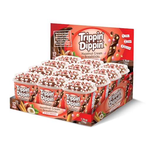 Trippin Dippin Breadsticks with Chocolate Hazelnut Dip and Rice Crisps â€“ 12 Pack Bulk Snacks for an On the Go 1.76 oz Individual Snack Cups