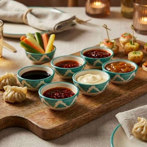 Image of Mini Seasoning Bowls for Soy Sauce Condiments Appetizers Family and Restaurant Use Simple Design Bowls for Home Dining, Everyday Meals, Food Holding and Cafe Serving (Green, Set of 6)