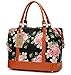 Women Ladies Canvas Weekender Bag Overnight Carry-on Tote Duffel in Trolley Handle (Flower-black)