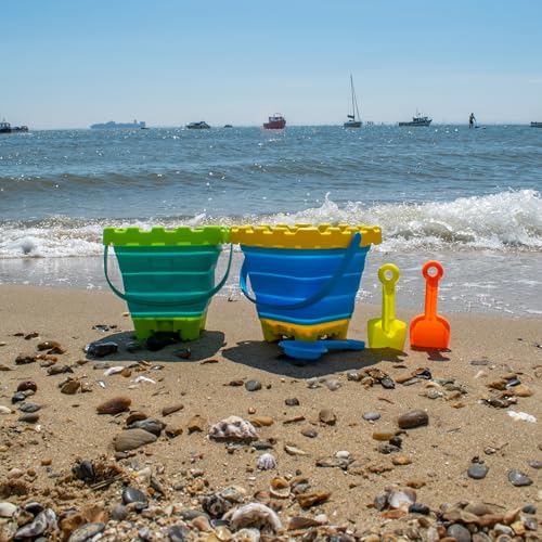 TRIXES 2-teiliges zusammenklappbares Eimer- und Spaten-Set – ideal für den Urlaub – Silikon-Design – minimiert den Platz im Gepäck – hochwertiges Kinder-Urlaubs-Essential – Sommergeschenk – 6-teilig