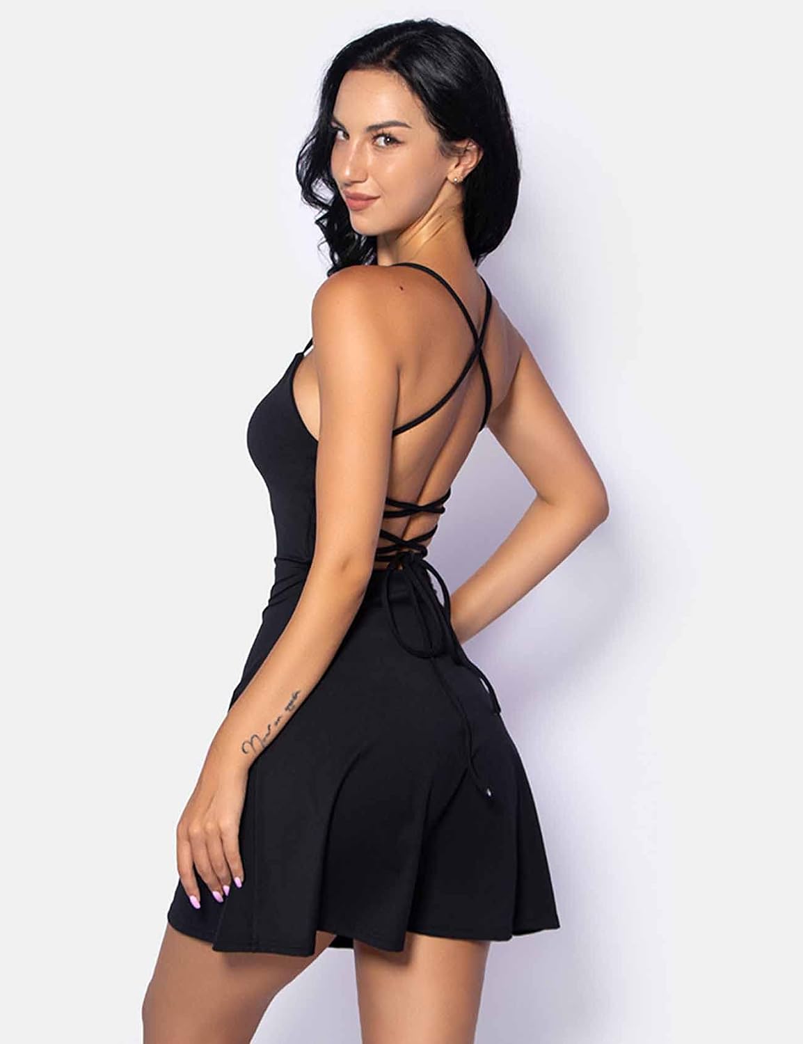 Perbai Womens Tennis Dress Two Piece Golf Dress with Inner Shorts and Bras Cross Back Workout Skort Dress