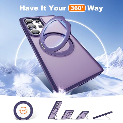 Image of for Samsung Galaxy S25 Ultra Case with 360Rotatable Magnetic Ring Stand Compatible with Mag-Safe Military Protection Shockproof Matte Translucent Phone Cases for S25 Ultra 6.9 inch,Dark Purple