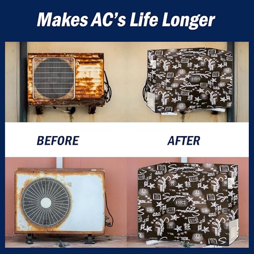 Image of Digital Print Split AC Cover Set for 1.5 Ton Indoor & Outdoor Units - Dustproof & Water Resistant Protection (Signtaure Coffee)
