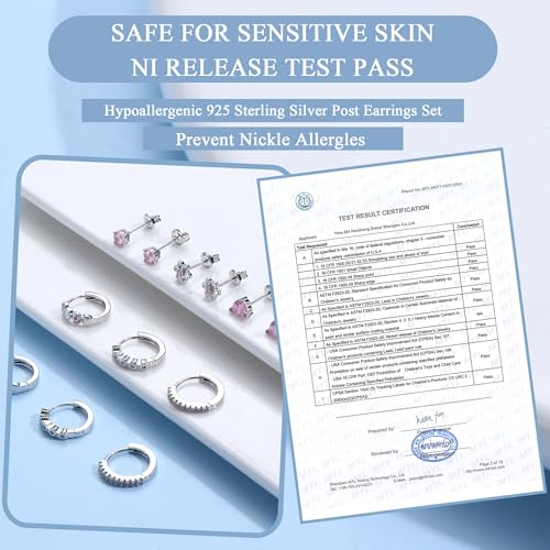 YADOCA 𝟵𝟮𝟱 𝗦𝘁𝗲𝗿𝗹𝗶𝗻𝗴 𝗦𝗶𝗹𝘃𝗲𝗿 Earrings for Girls Women - Hypoallergenic Cute Kids Toddler Earrings - Cubic Zirconia Earrings Studs Hoop Set for Sensitive Ears4