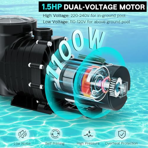 Image of 1.5HP Above /In Ground Pool Pump, 115V /230V 6600GPH Self Priming