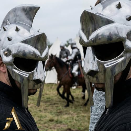 Image of AnNafi Gladiator Maximus Arena Helmet | Medieval Gladiator Armor Wearable Mens Helmet Full Size | Halloween Renaissance Party Costumes | Larp Clothings Movie Dresses w Inner Liner