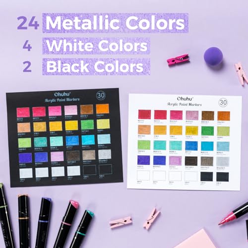 Image of Ohuhu Metallic Acrylic Paint Markers 24 Metallic Colors 30 Pens: Dual Tips (Round & Fine) Acrylic Markers High Opacity Paint Pens for Rock Painting Eggs Wood Glass Ceramic - Kakaako