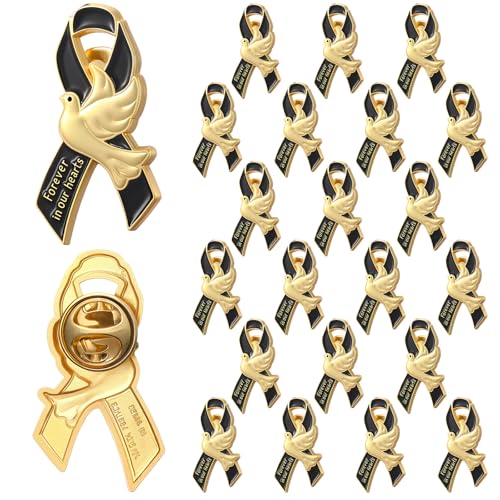 Misdary 25 Pcs Funeral Memorial Pins for Guest Christian Doves Ribbons Forever in Our Hearts Lapel Pin for Mourning Remembrance Day