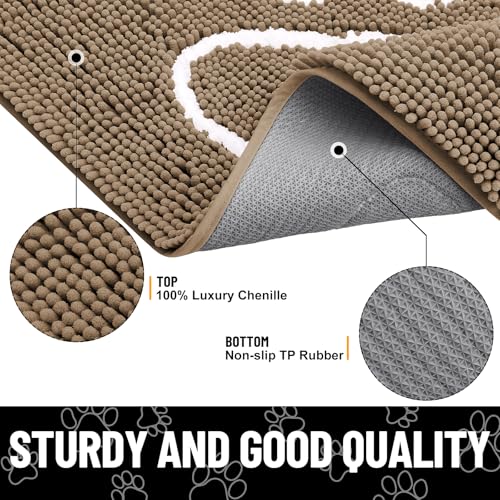 Image of Smiry Dog Door Mat for Muddy Paws, Absorbent Dirt Trapper Non Slip Quick Dry Washable Chenille Mat for Mud Dogs, Entry Rug for Indoor and Outdoor (70x24 Inches, Camel and Black)