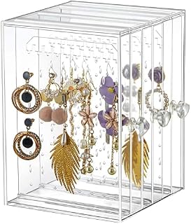 GOLRISEN Jewellery Holder Acrylic Earring Holder,Jewelry Storage Box,Earring Display Stand Organizer Holder Hanger Earring Studs Bracelet Necklace Big Storage Case with 3Vertical Drawer