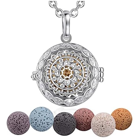 INFUSEU Colgante Flor De Loto, Piedra Difusor Aceites Esenciales Collar Aromaterapia Cover