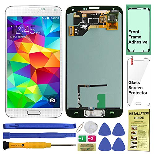Display Touch Screen (AMOLED) Digitizer Assembly with Home Button for Samsung Galaxy S5 All Models G900 G900A G900P G900V G900T G900R4 G900F G900H (for Repair Replacement) (Shimmery White)