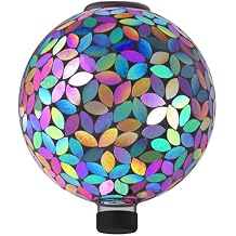 Alpine Corporation GRS122A-SLR Indoor/Outdoor Glass Solar Powered Mosaic Gazing Globe Yard Decoration, 10", Purple