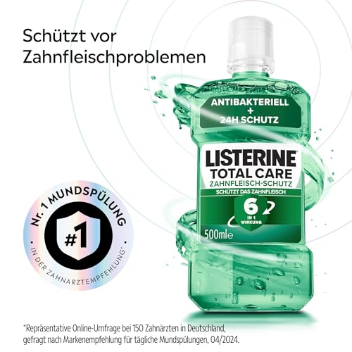 LISTERINE Total Care Zahnfleisch-Schutz 500 ml, schützende Mundspülung gegen Zahnfleischprobleme mit 6 in 1 Wirkung, antibakterielles Mundwasser stärkt die Zähne, bis zu 24h frischer Atem