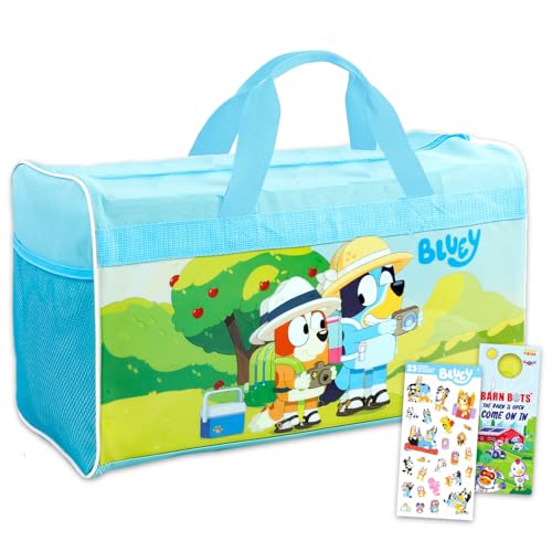 Bluey Duffle Bag Set For Kids - Bundle With Bluey Luggage Carry On Suitcase Bag, Stickers, and More | Children Travel Activity Set for Boys, Girls