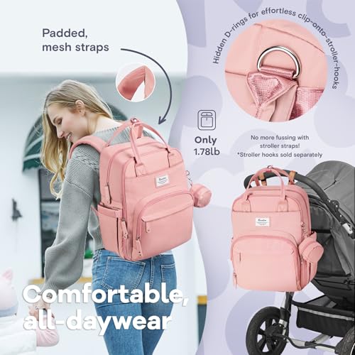 Image of RUVALINO Diaper Bag Backpack, Multifunction Travel Back Pack for Girls, Maternity Baby Changing Bags with Changing Pad for Mom, Large Capacity, Waterproof and Stylish, Pink