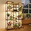 Bamworld Plant Stand with Grow Light Plant Shelf for Mutiple Pots Large Plant Holder for Living Room Patio Boho Home Decor for Gardening Warm Light
