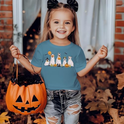 Halloween Ghost Dog Shirt for Toddler Baby Boy Girl Doggy Pumpkin T-Shirt Kids Spooky Season Short Sleeve Gift Tops2