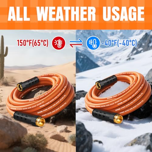 Image of Garden Hose 75 ft x 5 /8 inch, NON-EXPANDING Flexible Water Hose, Kink Resistant Lightweight Hybrid Hose, Leakproof Yard Hose with Male to Female Fittings