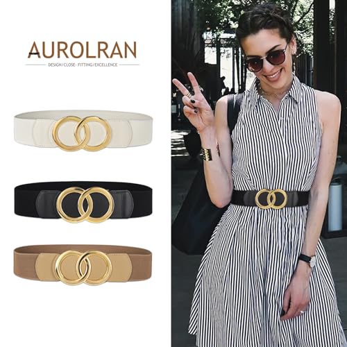 Image of Aurolran Women's Fashion Classic Metal Buckle Leather Belt with Jeans Dress