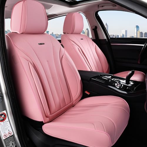 Image of Coverado Pink Seat Covers for Cars, 2 Pack Leather Car Seat Covers, Luxury Waterproof Seat Covers, Front Car Seat Protectors, Driver Car Seat Cushions, Front Seat Covers Universal Fit for Most Cars