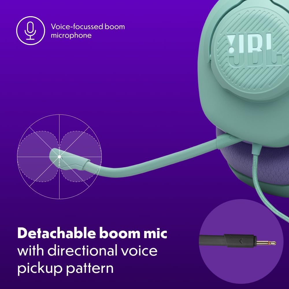 JBL Quantum 100M2 Gaming-Headset, Abnehmbares Mikrofon, 3,5-mm -Cyan – Ansicht 5