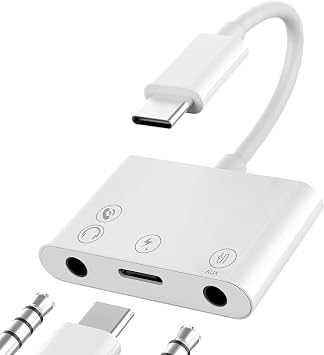 USB C to 3.5mm Audio Adapter, Charger/Headphone and AUX Port3-in-1 Type-C Earbud Splitter Dongle Compatible for Samsung Galaxy Apple iPhone15 Pro Max Plus iPad 10Air4/5Mini6Pro 12.9 Pixel