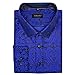 DiBanGu Silk Mens Dress Shirts,Woven Paisley Long Sleeve Button Down Shirt for Men Casual Regular Fit Shirts Wedding Party,Solid Cobalt Blue Paisley, XX-Large