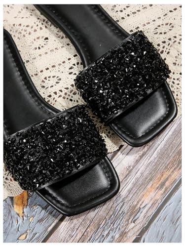 Women's Glitter Slippers PU Leather Pearls Beaded Open Toe Slide Sandals4