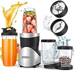 Mélangeur de smoothie, Ganiza Mélangeurs pour smoothies 15-Piece Mélangeur et Combo de grindeur, 4 Bouchon de mélange personnel sans BPA, pour Shakes, boissons protéinées, boisson aux légumes de fruits, noix, épices, haricots de café. 15-Piece Mélangeurs pour smoothies 4 Sans BPA Pers