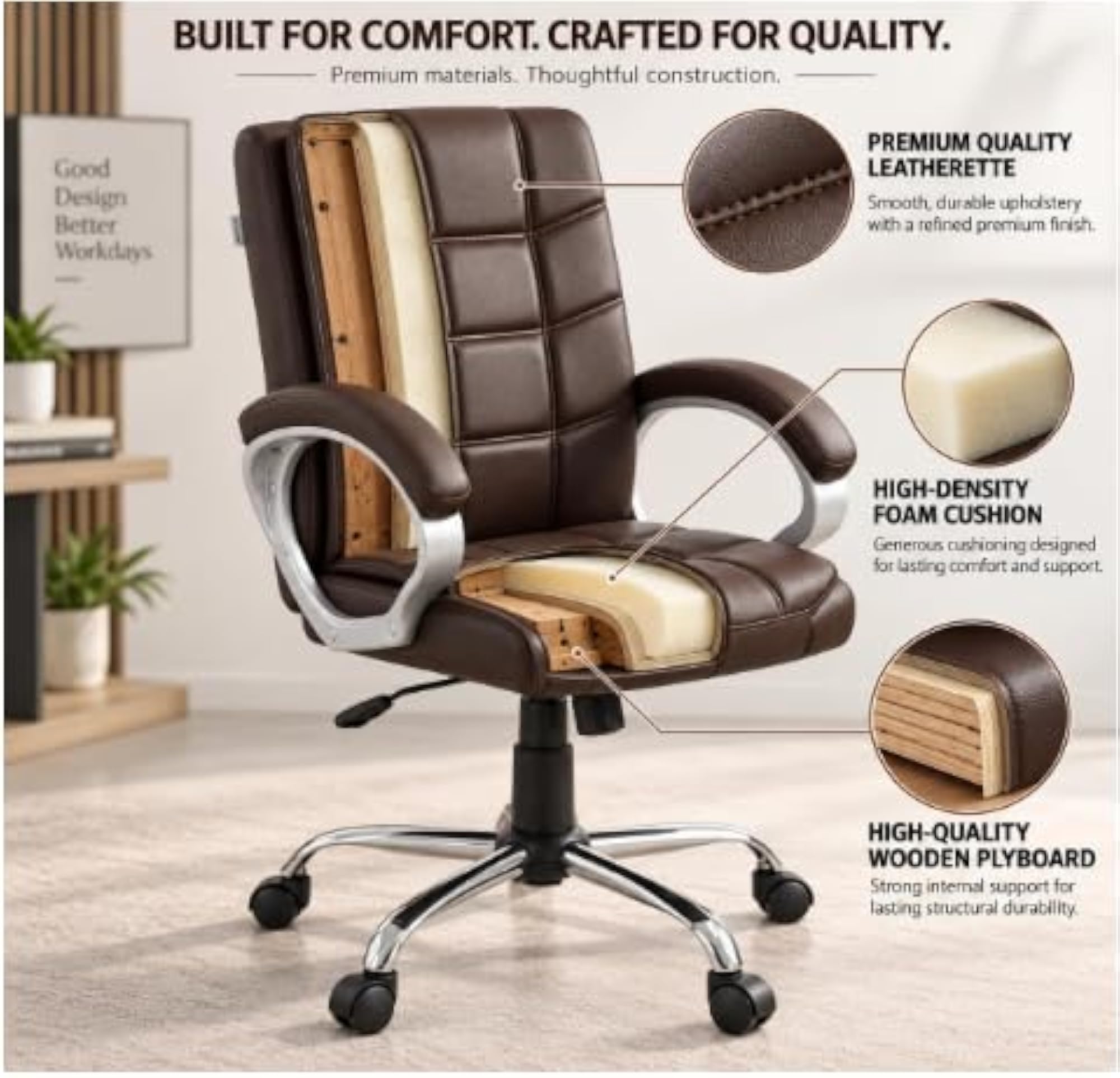Executive Revolving Office Chair with Cushioned Seat