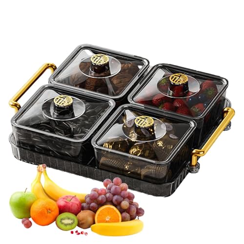 Generic Divided Snack Tray | Portable Clear Elegant Removable Fashion Sectioned Serving Tray With Lid & Handle For Snacks Appetizers Nuts Candy