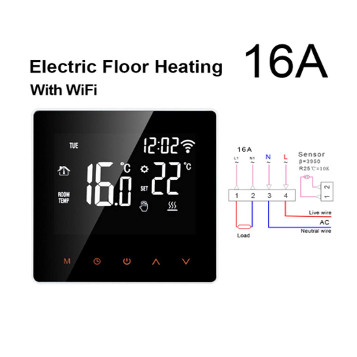 Thermostat WiFi Intelligent Tuya APP, pour Chauffage électrique au Sol, et chaudière à Eau et à gaz, contrôleur de température à Distance, Compatible avec Google Home utilisant Alexa