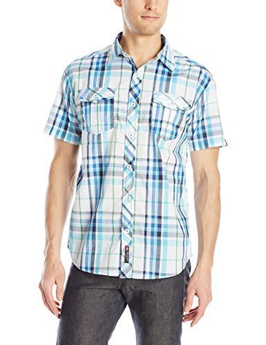 Southpole Men's Plaid Woven Short Sleeve Shirt with Fine Plaid Patterns
