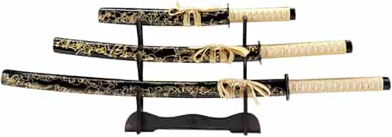 Samurai3 ゴールド Golda 3 Piece Samurai Katana Set w/Free Sword Stand，Katana