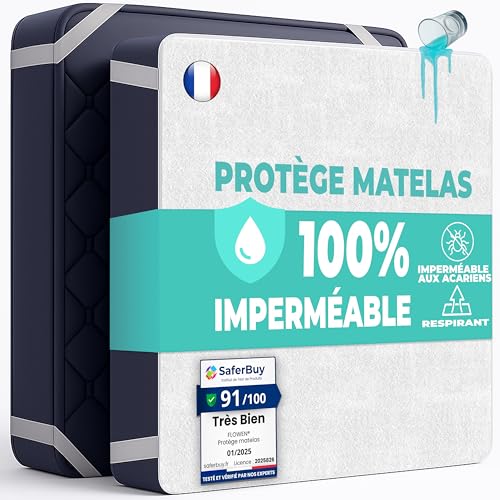 Flowen Protège Matelas 60x120 cm Alèse Impermeable en Coton Housse Matelas Protection Lit Bebe Drap Alaise pour Incontinence Anti-Acarien Couvre-Matelas Pipi Lavable en Machine avec 4 Élastiques