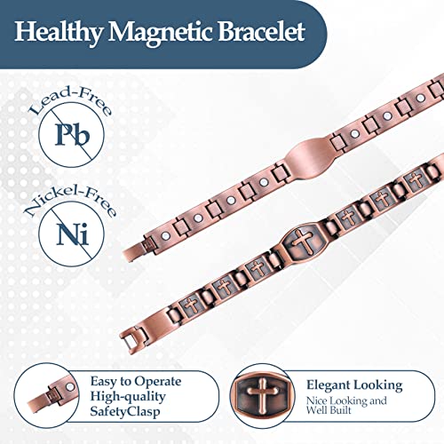 image for Jecanori Copper Cross Bracelet & Ring for Men, Magnetic Copper Ring, M