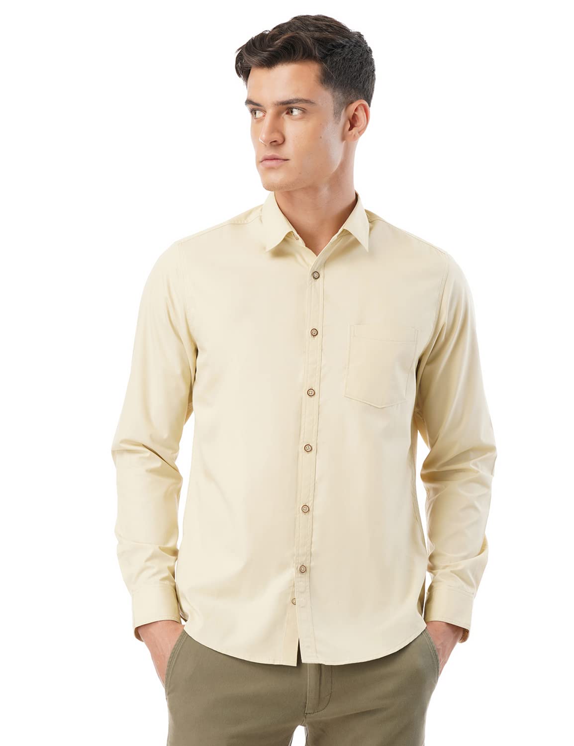 FYLTRMen's Solid Casual Non Iron Regular Fit Shirt with Spread Collar & Full Sleeves